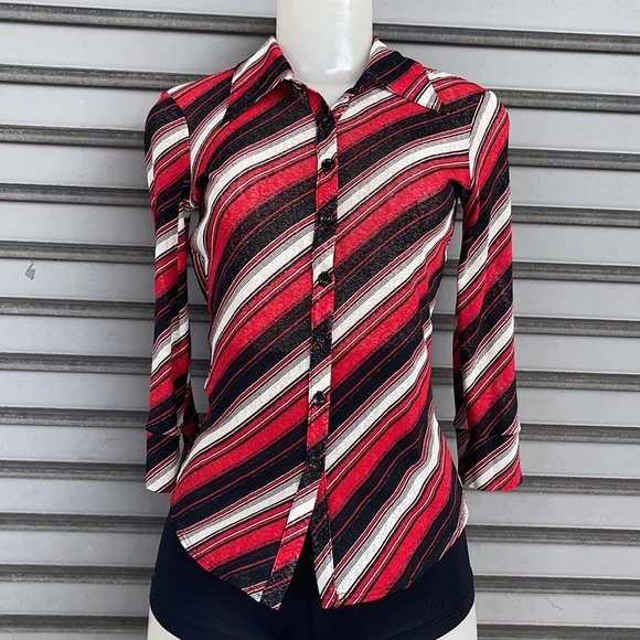 Rare Y2K Vintage Bebe Striped Button Top Size S - Picture 6 of 12